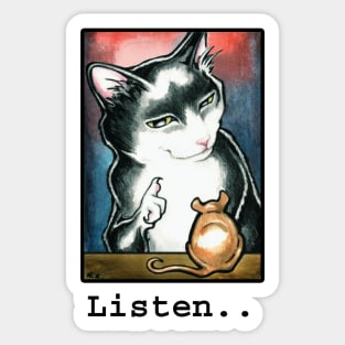 Cat and Mouse - Listen - Black Outline Sticker